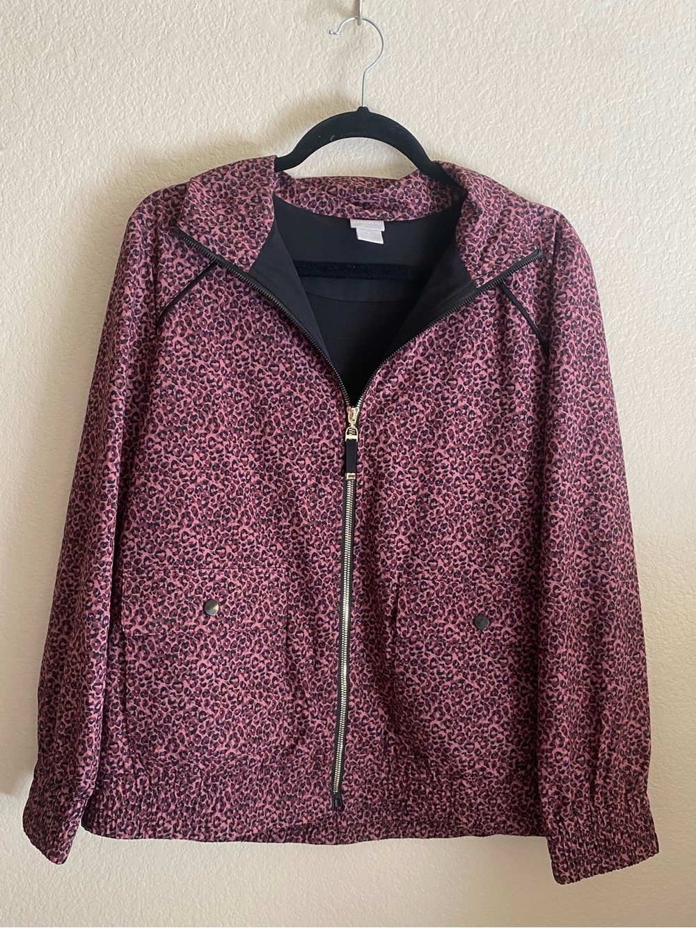 Chico's Pink Leopard-Print Zip Bomber Jacket
